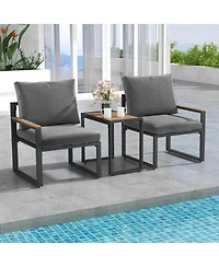 Clihome 3 Pieces Aluminum Frame Weatherproof Outdoor Conversation Set with Soft Cushions