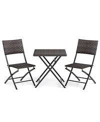 Clihome 3 Piece Rattan Bistro Set Outdoor Folding Dining Table and Chairs with Wicker Seat