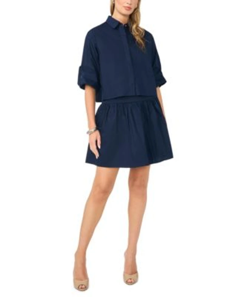 1.State Womens Cotton Button Down Shirt Mini Skirt