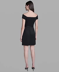 Bcbg Women's Off-The-Shoulder Scuba Belted Mini Fit & Flare