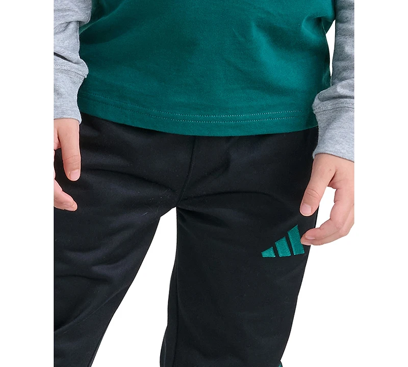 adidas Boys' 2T-7 Cotton Layered Long-Sleeve T-Shirt and Pants, 2-Piece Set