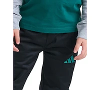 adidas Boys' 2T-7 Cotton Layered Long-Sleeve T-Shirt and Pants, 2-Piece Set