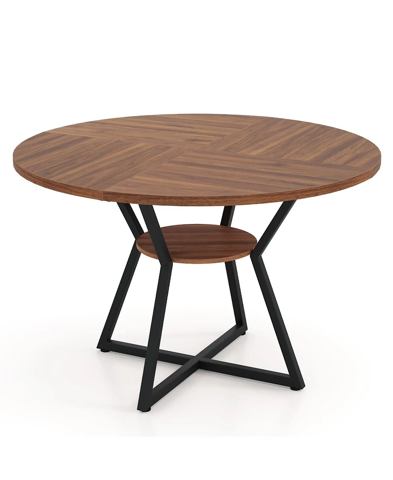 Slickblue 47 Inch Round Dining Table with Storage Shelf Seats 4