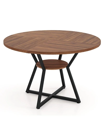 Slickblue 47 Inch Round Dining Table with Storage Shelf Seats 4