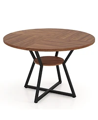 Slickblue 47 Inch Round Dining Table with Storage Shelf Seats 4