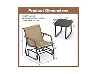 Boyel Living 3-Piece Outdoor Glider Bistro Set with Tempered Glass Top and Metal Frame, Coffee