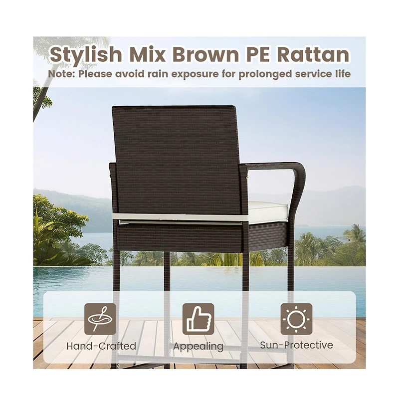 Boyel Living 3 Piece Outdoor Bar Set with 2 Seat Cushions for Porch Yard