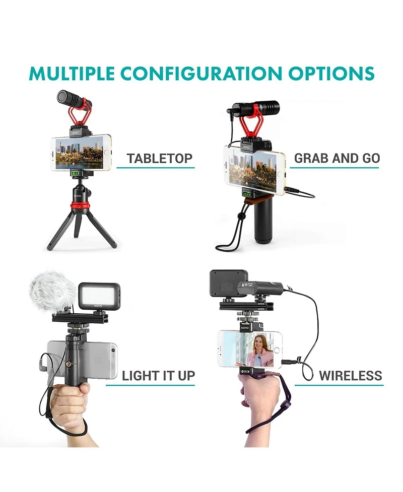Movo V8 Huge Vlogging Kit for iPhone with Tripod, Grip, Microphones, Led Lights, and Wireless Remote