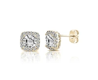 Cubic Zirconia Sterling Silver Rhodium Plated Green Square Shape Assher Cut Earrings