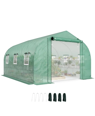 Outsunny Walk-in Tunnel house with Shelves, Plant Hot House,