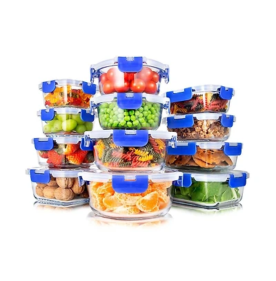 SereneLife 24-Piece Superior Glass Food Storage Containers with Bpa-Free Lids