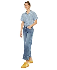 KanCan Women's Nessa High Rise Crop Wide Leg Jeans