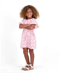 Andy & Evan Toddler Girls Printed Checker Jersey Dress With Ruffle Sleeve