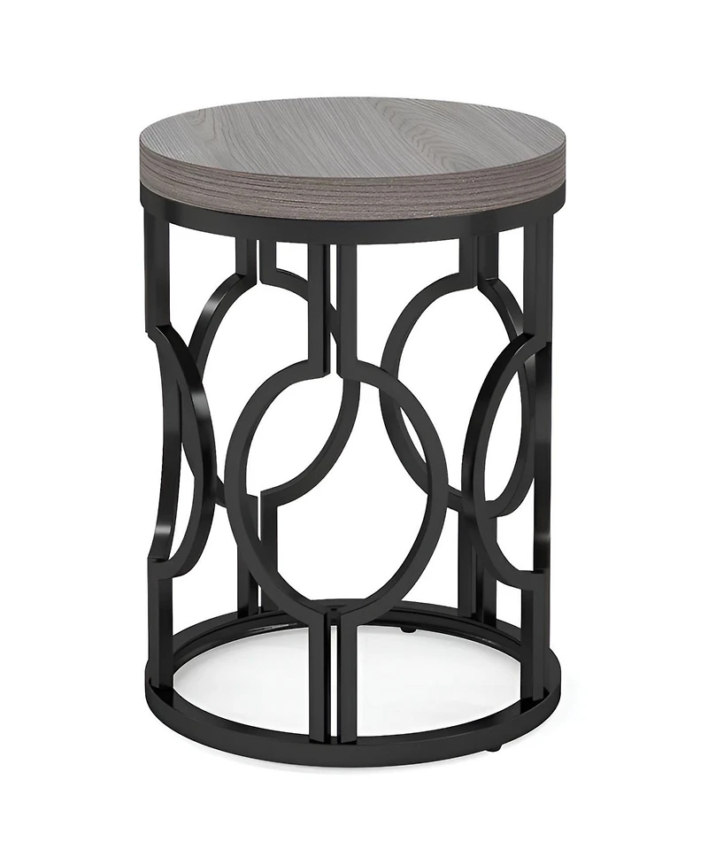 Slickblue Round End Table with Metal Hollow Frame for Living Room