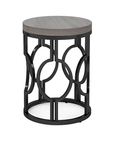 Slickblue Round End Table with Metal Hollow Frame for Living Room