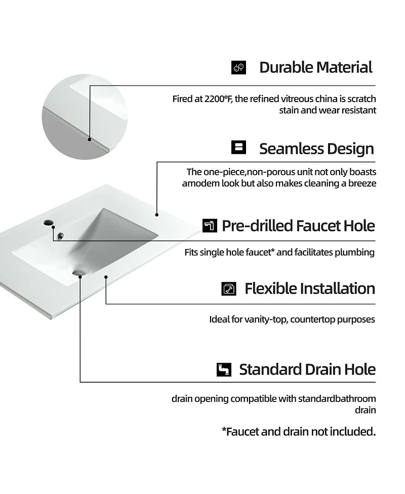 Sillysis Rectangular Ceramic Bathroom Sink with Overflow