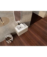 Sillysis Inch Wall Mounted Bathroom Vanity with Ceramic Sink, Storage Drawers and Wood Grain Finish for Modern Bathrooms