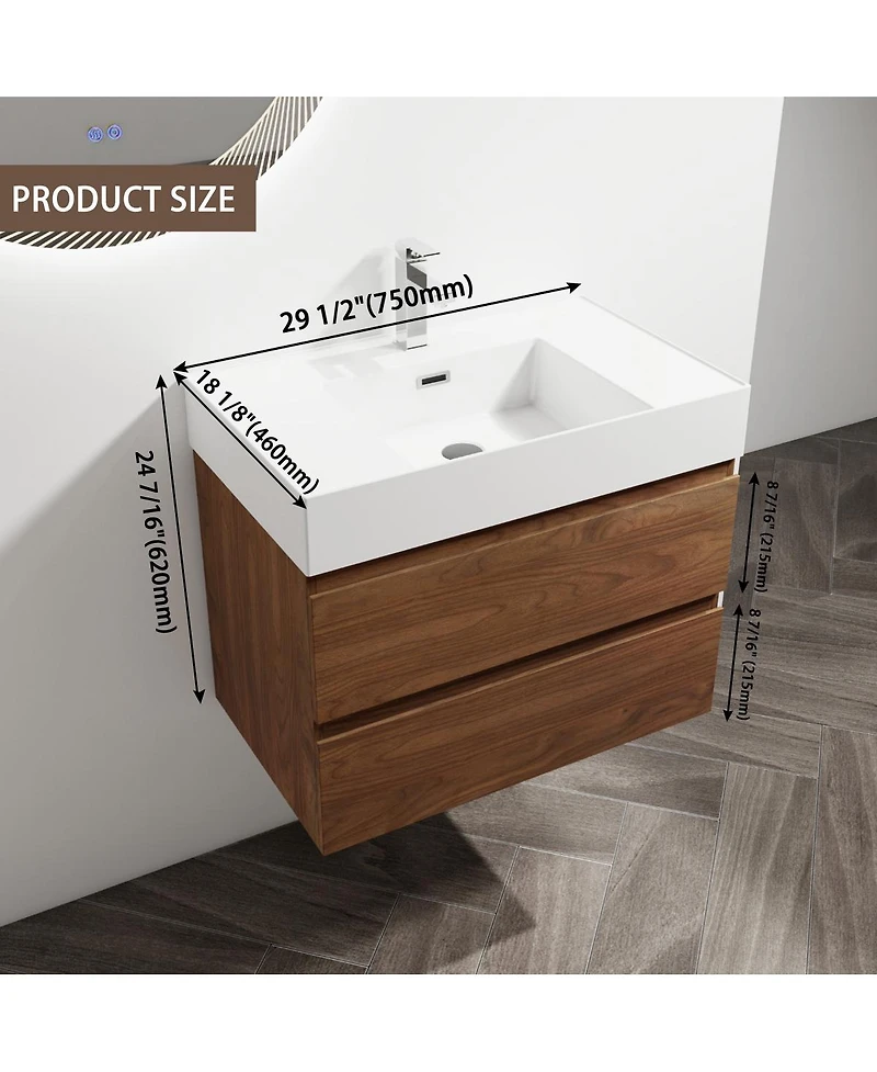 Sillysis Inch Wall Mounted Bathroom Vanity with Resin Sink, Soft Close Drawers