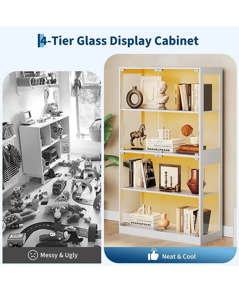 homfan Set of 2 Glass Display Cabinet 4-Tier