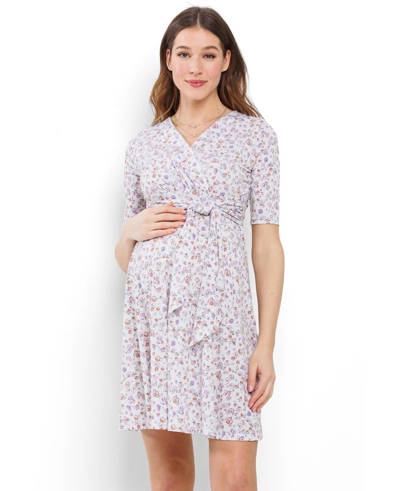 Hello Miz Maternity Floral Wrap Nursing Dress with Tie Waist