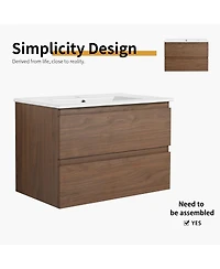 Sillysis Inch Wall Mounted Bathroom Vanity with Ceramic Sink, Soft Close Drawers and Wood Grain Plywood for Modern Bathrooms