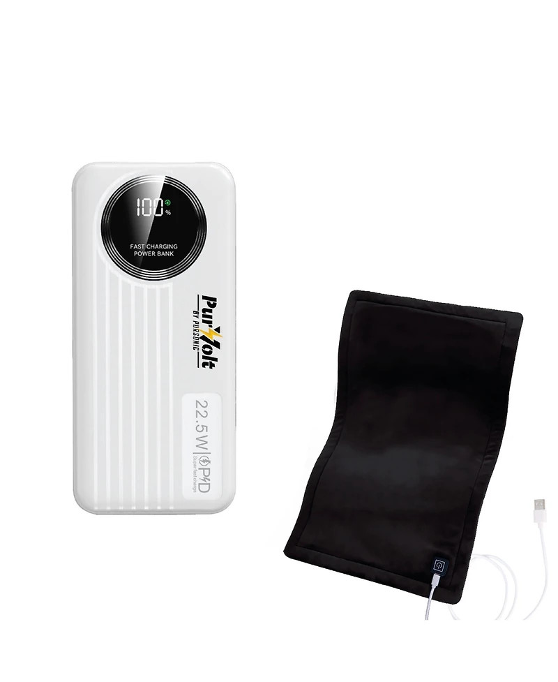 Pursonic Led Fast Charging Power Bank and Extra Large Electric Heating Pad: Power and Comfort Duo