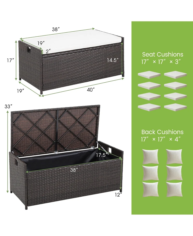 Gymax 34 Gallon Outdoor Storage Patio Bench Patio Wicker Deck Box w/ Off White Cushion