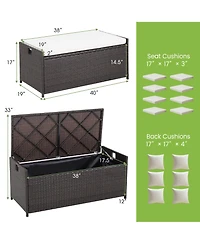 Gymax 34 Gallon Outdoor Storage Patio Bench Patio Wicker Deck Box w/ Off White Cushion