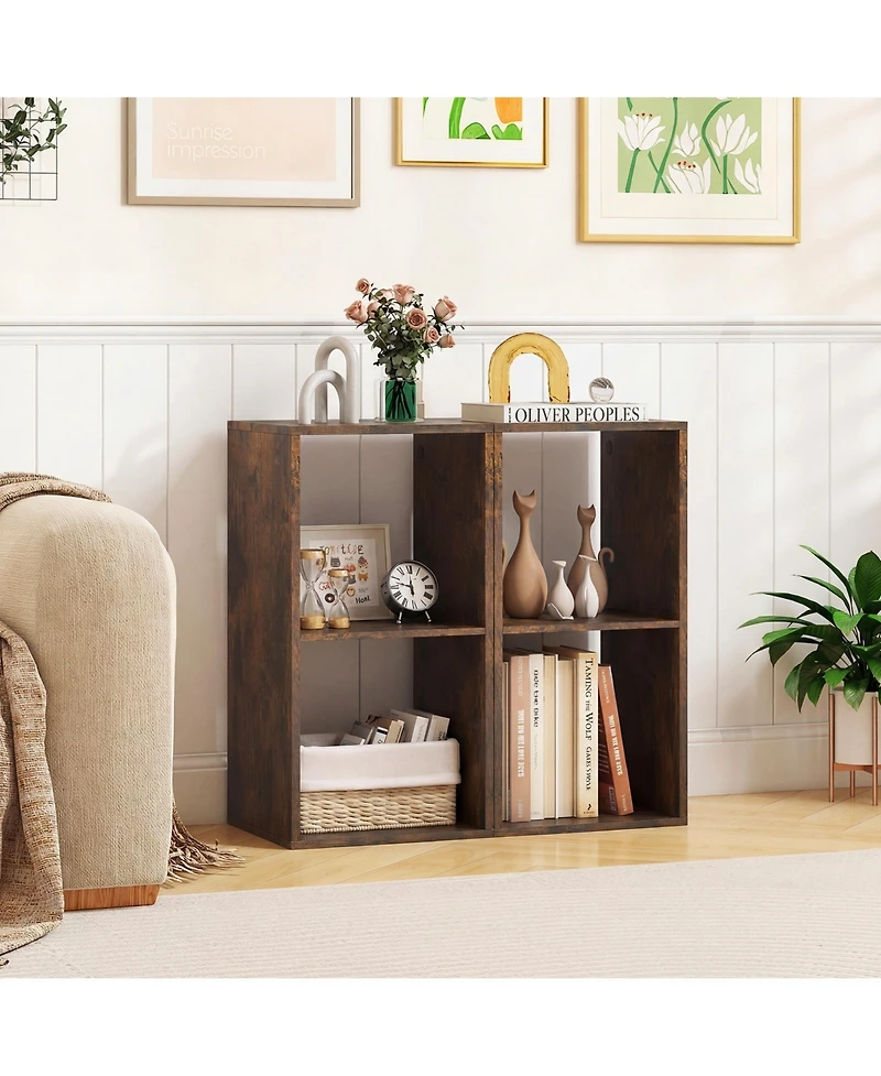 Gymax 2PCS 2-Cube Bookcase w/ Anti-tip Kit 2-Tier Open Back Bookshelf for Bedroom