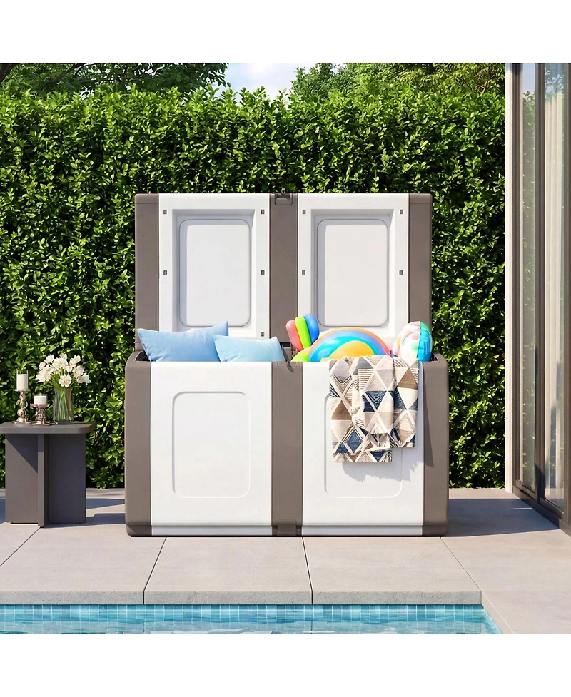 Gymax Deck Box Patio Container w/ Lockable Lid Weatherproof Plastic Storage Bin