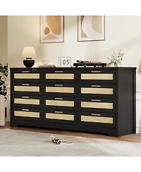 gaomon 12 Drawer Dresser for Bedroom, Modern Rattan Chest of Drawers