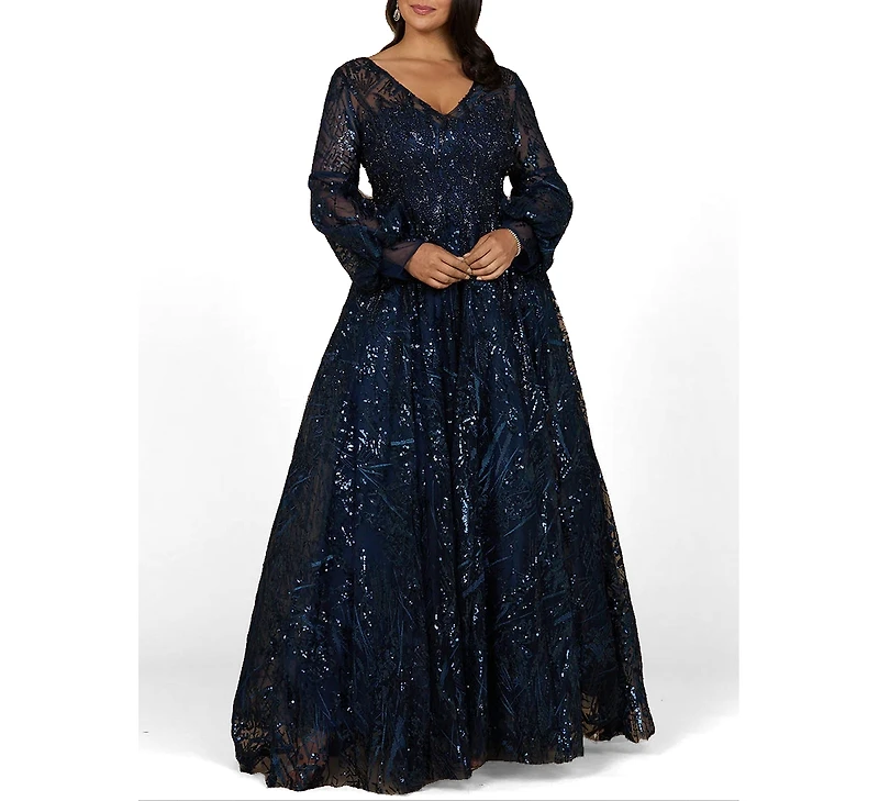 Lara Women's V-Neckline Long Sleeve Gown