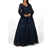 Lara Women's V-Neckline Long Sleeve Gown