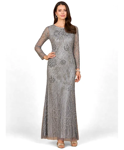 Lara Women's High Neck, Long Sleeve Beaded Gown