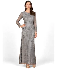 Lara Women's High Neck, Long Sleeve Beaded Gown