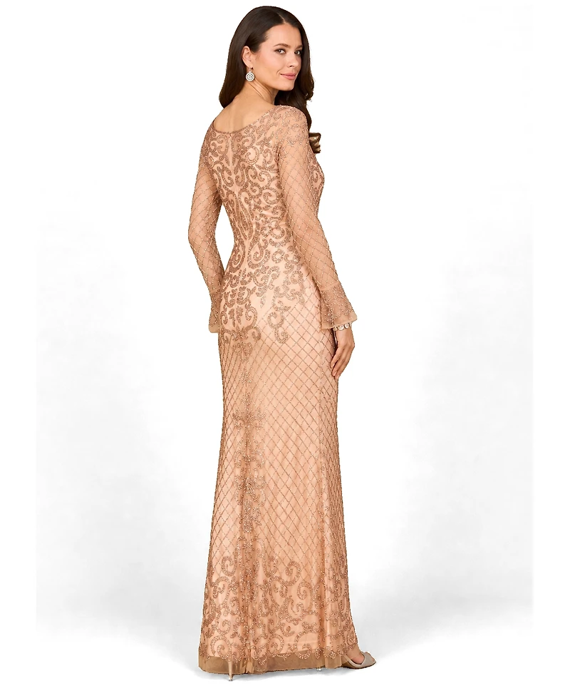 Lara Women's Beaded Long Sleeve V-Neck Gown