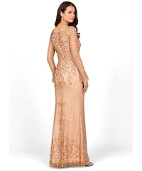 Lara Women's Beaded Long Sleeve V-Neck Gown