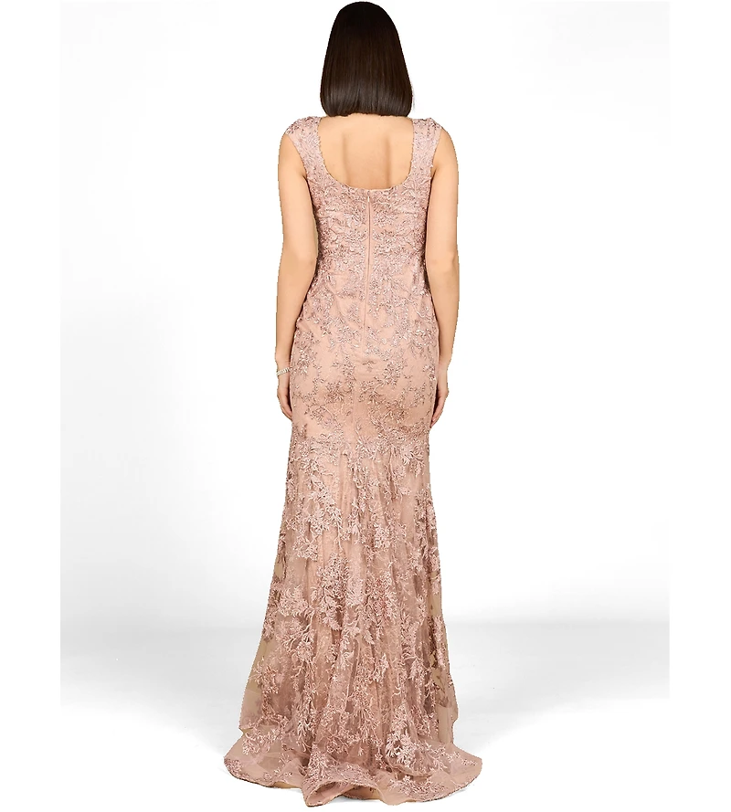 Lara Women's Sleeveless Mermaid Lace Embroidered Gown