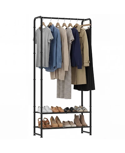 gaomon 2-in-1 Freestanding Clothes Rack with Shelves, Metal Garment Organizer, Hanging Rod and Storage Shelves, for Bedroom and Entryway