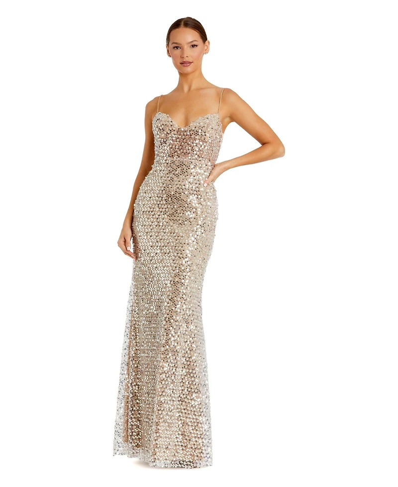 Mac Duggal Women's Mirror Embellished Bustier Mesh Gown