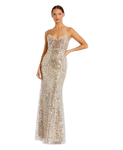 Mac Duggal Women's Mirror Embellished Bustier Mesh Gown