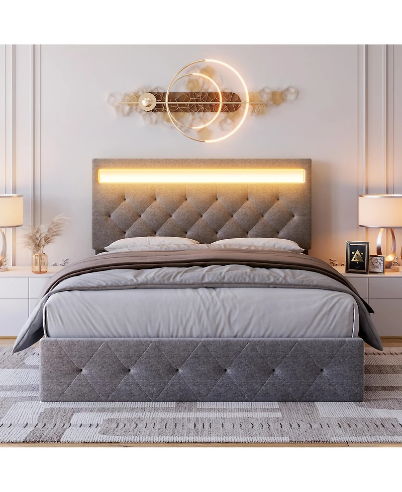 homfan Modern Upholstered Bed Frame with Adjustable Headboard