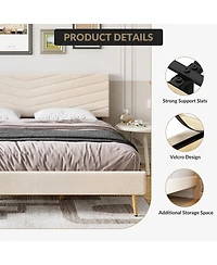homfan Adjustable Soft Headboard Upholstered Bed Frame