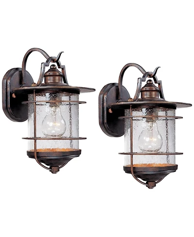 Franklin Iron Works Casa Miranda Rustic Industrial Outdoor Wall Light Fixtures Set of 2 Vintage Bronze 12inch Clear Seedy Glass for Post Exterior