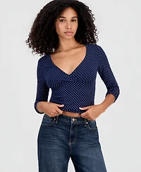 Madden Girl Juniors' Polkadot Long-Sleeve Surplice Top