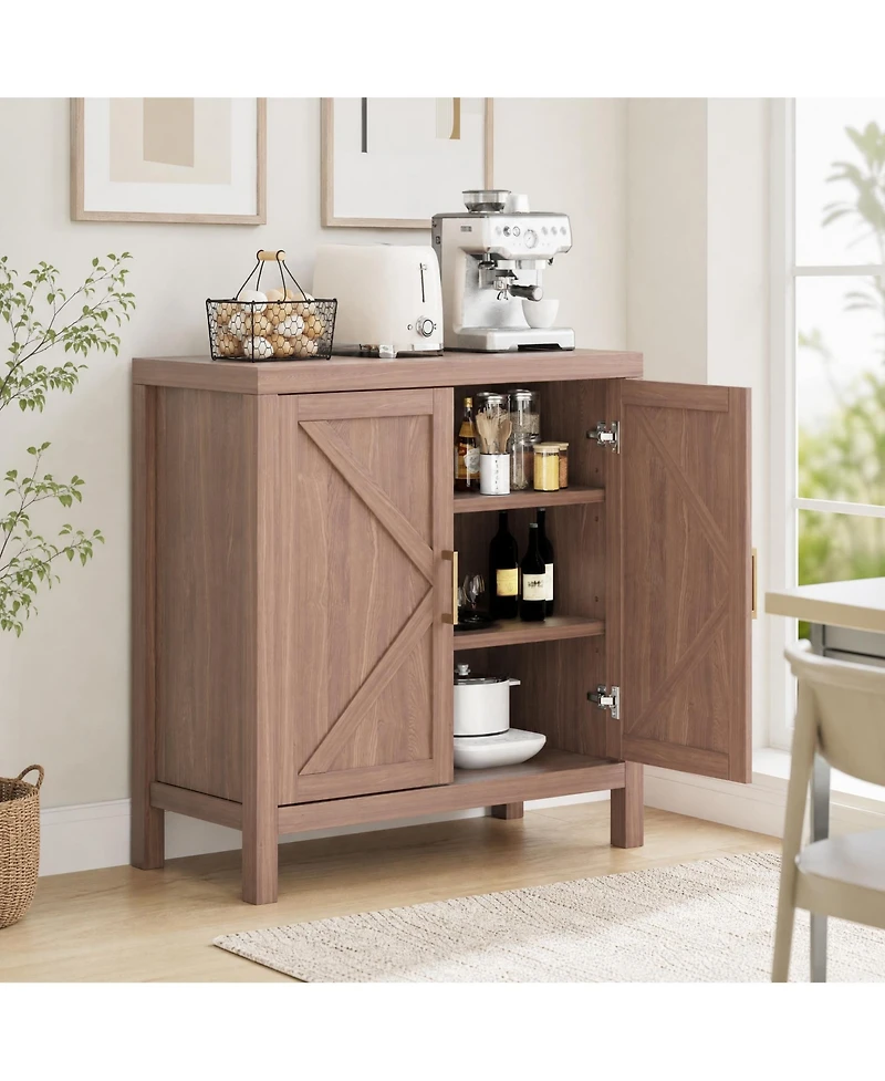 Homfan Double Door Storage Cabinet with Classic X-Shaped Accent Doors, Freestanding Organizer Cabinet for Living Room Entryway Kitchen
