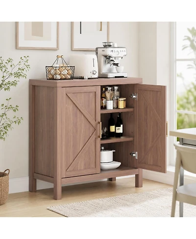 Homfan Double Door Storage Cabinet with Classic X-Shaped Accent Doors, Freestanding Organizer Cabinet for Living Room Entryway Kitchen