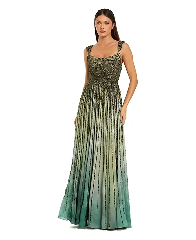 Mac Duggal Women's Ombre Beaded Scoop Neck A-Line Gown
