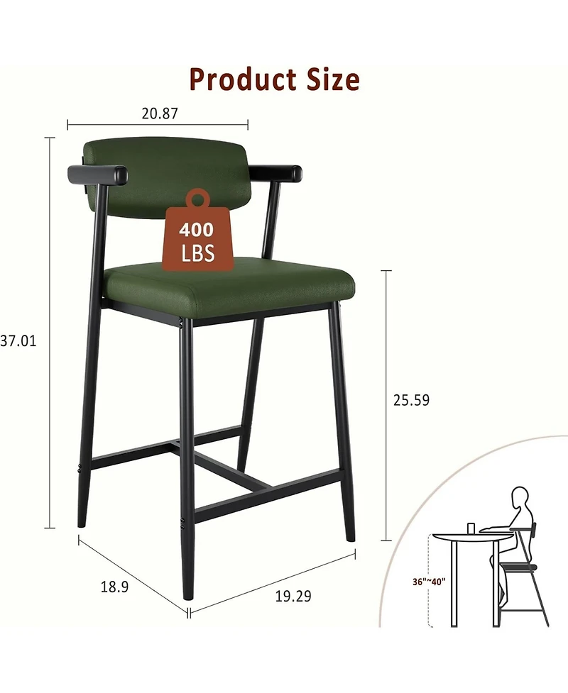 gaomon 2 Sets 26 Inch Retro Green Bar Stools