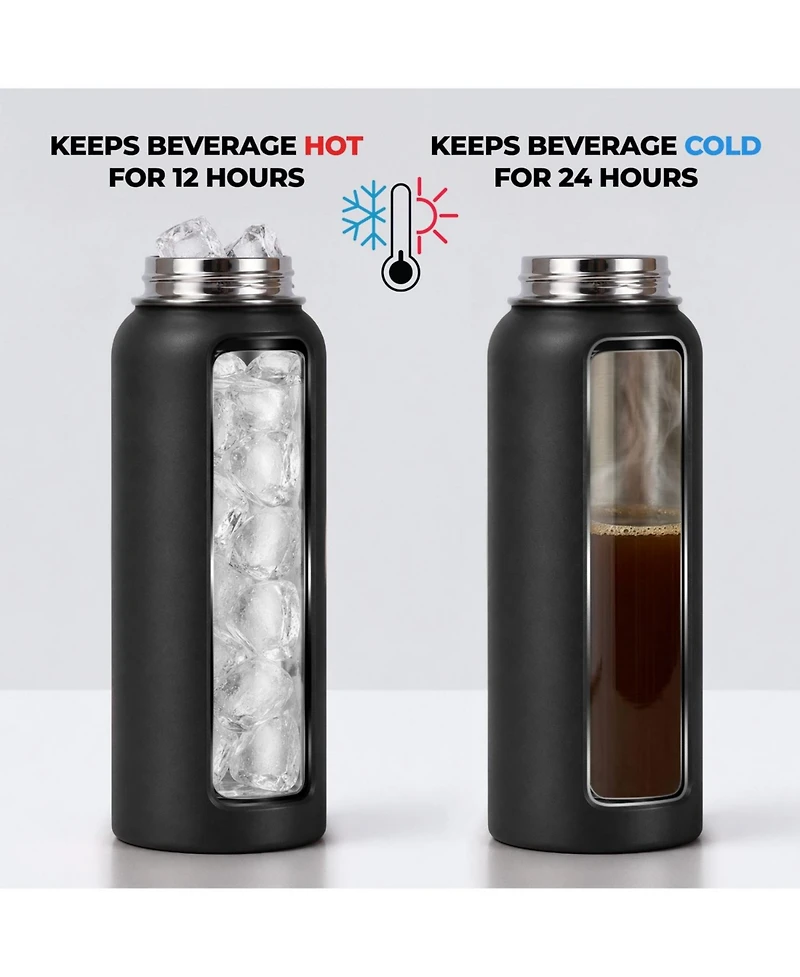 Zulay Kitchen Hydration Nation 3 Lid Multi-Size Vacuum Insulated Water Bottles with Straw - Metal Bottle For Sports & Outdoor